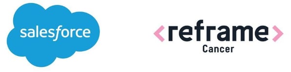 Salesforce logo to the left of Reframe Cancer logo